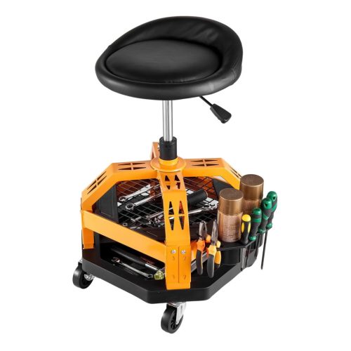 Gurulós műhelyszék állítható magasságú 136 kg teherbírás 360°-ban forgatható és párnázott műhelyszék