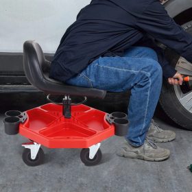   Állítható magasságú gurulós műhelyszék háttámlával 136 kg teherbírás, fékezhető kerekekkel