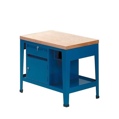 Fiókos műhelyasztal ipari kivitel fiókkal és szekrénnyel, fa munkapad  700 kg teherbírású munkaasztal 100x70x90 cm CORTI TOP