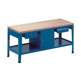   Fiókos műhelyasztal ipari kivitel fa munkalappal 2 fiókkal és szekrénnyel 800 kg teherbírású munkaasztal 250x70x90 cm CORTI TOP