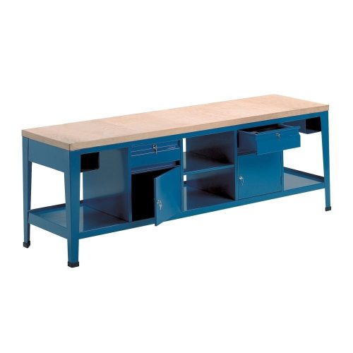 Fiókos műhelyasztal ipari kivitel 2 fiókkal és 2 szekrénnyel 600 kg teherbírású munkaasztal 250x70x90 cm CORTI TOP