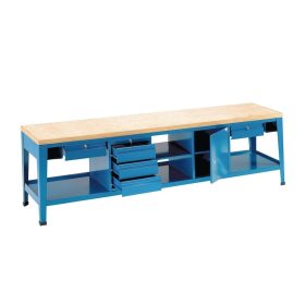   Fiókos műhelyasztal ipari kivitel 5 fiókkal 1 szekrénnyel 1 polccal 600 kg teherbírású munkaasztal 300x70x90 cm CORTI TOP