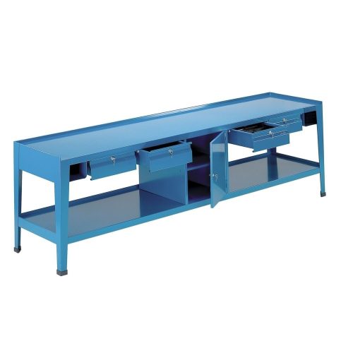 Fiókos műhelyasztal ipari kivitel 4 fiókkal 1 szekrénnyel 600 kg teherbírású munkaasztal 300x70x90 cm CORTI TOP