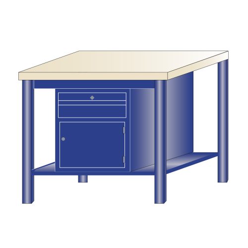 Műhelyasztal ipari kivitel 1 fiók és szekrény 40 mm rétegelt lemez munkalap 700 kg teherbírású munkaasztal 100x70x88 cm CORTI STONE 