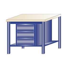   Fiókos műhelyasztal ipari kivitel 3 fiókos szekrény 40 mm rétegelt lemez munkalap 700 kg teherbírású munkaasztal 100x70x88 cm CORTI STONE 