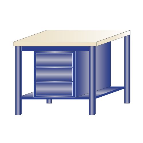 Fiókos műhelyasztal ipari kivitel 3 fiókos szekrény 40 mm rétegelt lemez munkalap 700 kg teherbírású munkaasztal 100x70x88 cm CORTI STONE 