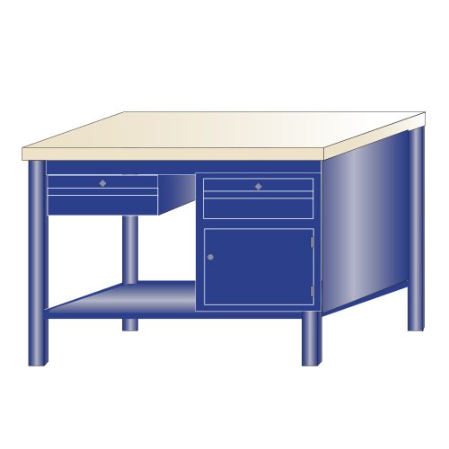 Fiókos műhelyasztal ipari kivitel 2 fiók, 1 szekrény 40 mm rétegelt lemez munkalap 700 kg teherbírású munkaasztal 120x75x88 cm CORTI STONE 