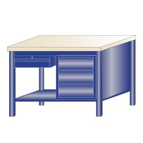   Fiókos műhelyasztal ipari kivitel 1 fiók és 3 fiókos szekrény 40 mm rétegelt lemez munkalap 700 kg teherbírású munkaasztal 120x75x88 cm CORTI STONE 