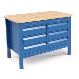   Fiókos műhelyasztal ipari kivitel 6 fiók 40 mm rétegelt lemez munkalap 700 kg teherbírású munkaasztal 120x70x88 cm CORTI STONE 