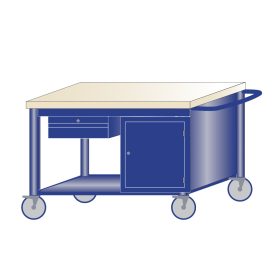   Gurulós műhelyasztal ipari kivitel 1 fiók és 1 polcos szekrény, 40 mm rétegelt lemez munkalap 600 kg teherbírású munkaasztal 120x70x87 cm CORTI STONE 