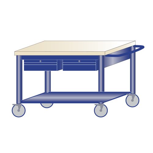 Gurulós műhelyasztal ipari kivitel 2 fiók, 40 mm rétegelt lemez munkalap 600 kg teherbírású munkaasztal 120x70x87 cm CORTI STONE 