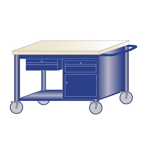 Gurulós műhelyasztal ipari kivitel 2 fiók és 1 szekrény, 40 mm rétegelt lemez munkalap 600 kg teherbírású munkaasztal 120x70x87 cm CORTI STONE 