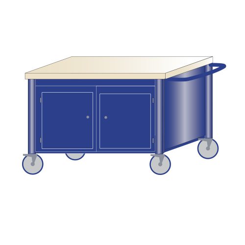 Gurulós műhelyasztal ipari kivitel 2 polcos szekrény, 40 mm rétegelt lemez munkalap 600 kg teherbírású munkaasztal 120x70x87 cm CORTI STONE 