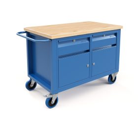   Gurulós műhelyasztal ipari kivitel 2 fiók és 2 szekrény, 43 mm laminált bükkfa munkalap 600 kg teherbírású munkaasztal 120x70x87 cm CORTI STONE 