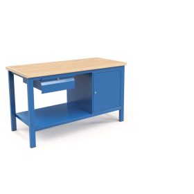  Fiókos műhelyasztal ipari kivitel 1 fiók, 1 szekrény 43 mm bükkfa munkalappal  600 kg teherbírású munkaasztal 150x70x88 cm CORTI STONE 