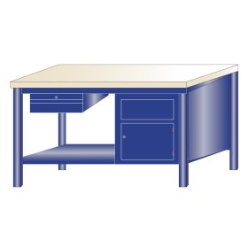   Fiókos műhelyasztal ipari kivitel 2 fiók, 1 szekrény 43 mm bükkfa munkalappal  600 kg teherbírású munkaasztal 150x75x88 cm CORTI STONE 