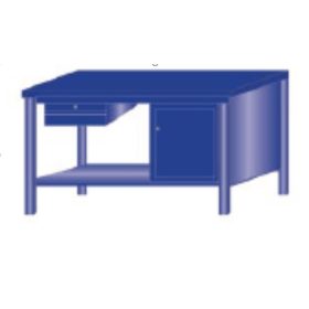   Műhelyasztal ipari kivitel 1 fiók és 1 polcos szekrénnyel, acél munkalappal 600 kg teherbírású munkaasztal 150x70x88 cm CORTI FERRO