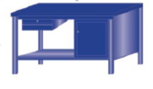 Műhelyasztal ipari kivitel 1 fiók és 1 polcos szekrénnyel, acél munkalappal 600 kg teherbírású munkaasztal 150x70x88 cm CORTI FERRO