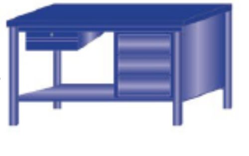 Műhelyasztal ipari kivitel 1 fiók és 3 fiókos szekrénnyel, acél munkalappal 600 kg teherbírású munkaasztal 150x70x88 cm CORTI FERRO