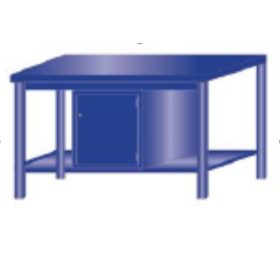   Műhelyasztal ipari kivitel polcos szekrénnyel, acél munkalappal 600 kg teherbírású munkaasztal 150x70x88 cm CORTI FERRO