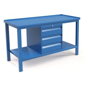   Műhelyasztal ipari kivitel 3 fiókos szekrény, acél munkalappal 600 kg teherbírású munkaasztal 150x70x88 cm CORTI FERRO