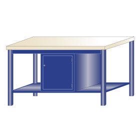   Fiókos műhelyasztal ipari kivitel 1 polcos szekrény 43 mm bükkfa munkalappal  600 kg teherbírású munkaasztal 150x75x88 cm CORTI STONE 