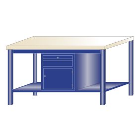   Fiókos műhelyasztal ipari kivitel 1 fiók, 1 polcos szekrény 43 mm bükkfa munkalappal 600 kg teherbírású munkaasztal 150x75x88 cm CORTI STONE 