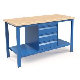   Fiókos műhelyasztal ipari kivitel 3 fiókos szekrény 43 mm bükkfa munkalappal 600 kg teherbírású munkaasztal 150x70x88 cm CORTI STONE 