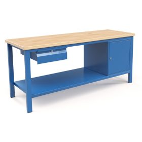   Fiókos műhelyasztal ipari kivitel 1 fiók, 1 szekrény, 43 mm bükkfa munkalappal 400 kg teherbírású munkaasztal 200x70x88 cm CORTI STONE 