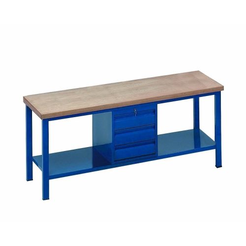Fiókos műhelyasztal ipari kivitel fiókos szekrénnyel, rétegelt lemez munkalappal 400 kg teherbírású munkaasztal 200x75x88 cm CORTI STONE 
