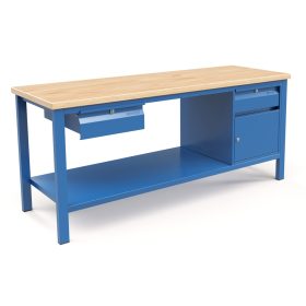   Fiókos műhelyasztal ipari kivitel 2 fiók, 1 szekrény, 43 mm bükkfa munkalappal 400 kg teherbírású munkaasztal 200x70x88 cm CORTI STONE 