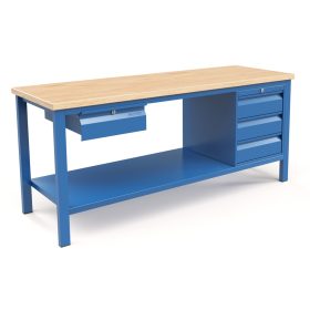   Fiókos műhelyasztal ipari kivitel 1 fiók, 3 fiókos szekrény, 43 mm bükkfa munkalappal 400 kg teherbírású munkaasztal 200x70x88 cm CORTI STONE 
