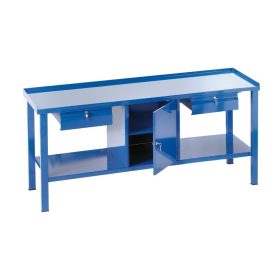   Fiókos műhelyasztal ipari kivitel 2 fiókkal és polcos szekrénnyel, acél munkalappal 400 kg teherbírású munkaasztal 200x70x88 cm CORTI FERRO