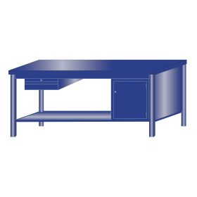   Műhelyasztal ipari kivitel 1 fiók és 1 polcos szekrénnyel, acél munkalappal 400 kg teherbírású munkaasztal 200x70x88 cm CORTI FERRO