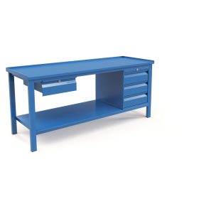   Műhelyasztal ipari kivitel 1 fiók és 3 fiókos szekrénnyel, acél munkalappal 400 kg teherbírású munkaasztal 200x70x88 cm CORTI FERRO