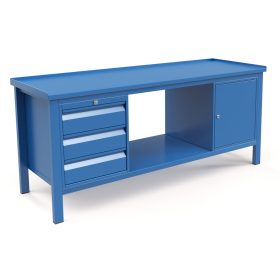   Műhelyasztal ipari kivitel 1 fiókos és 1 polcos szekrénnyel, acél munkalappal 400 kg teherbírású munkaasztal 200x70x88 cm CORTI FERRO