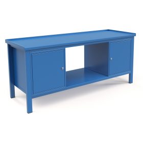   Műhelyasztal ipari kivitel 2 polcos szekrénnyel, acél munkalappal 400 kg teherbírású munkaasztal 200x70x88 cm CORTI FERRO