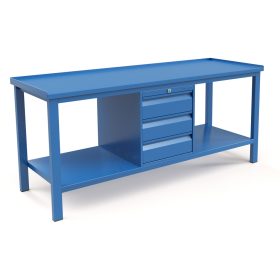  Műhelyasztal ipari kivitel 3 fiókos szekrény, acél munkalappal 400 kg teherbírású munkaasztal 200x70x88 cm CORTI FERRO