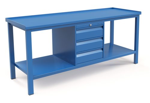 Műhelyasztal ipari kivitel 3 fiókos szekrény, acél munkalappal 400 kg teherbírású munkaasztal 200x70x88 cm CORTI FERRO