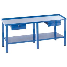   Fiókos műhelyasztal ipari kivitel 2 fiókkal, acél munkalappal 400 kg teherbírású munkaasztal 200x70x88 cm CORTI FERRO