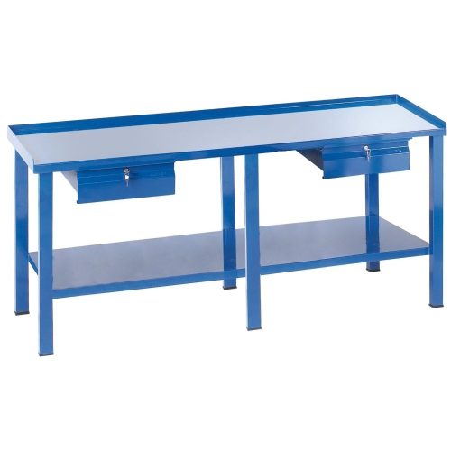 Fiókos műhelyasztal ipari kivitel 2 fiókkal, acél munkalappal 400 kg teherbírású munkaasztal 200x70x88 cm CORTI FERRO