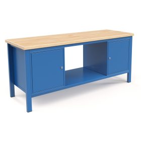   Fiókos műhelyasztal ipari kivitel 2 polcos szekrénnyel, 43 mm bükkfa munkalappal 400 kg teherbírású munkaasztal 200x70x88 cm CORTI STONE 