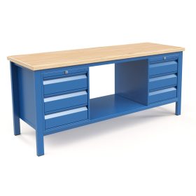   Fiókos műhelyasztal ipari kivitel 2 fiókos szekrénnyel, 43 mm bükkfa munkalappal 400 kg teherbírású munkaasztal 200x70x88 cm CORTI STONE 