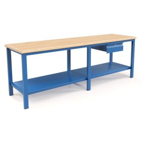   Fiókos műhelyasztal ipari kivitel 43 mm bükkfa munkalappal, 1 fiókkal 1300 kg teherbírású munkaasztal 250x70x88 cm CORTI STONE 