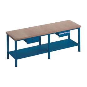   Fiókos műhelyasztal ipari kivitel 2 fiókkal, rétegelt lemez munkalappal 1300 kg teherbírású munkaasztal 250x75x88 cm CORTI STONE 