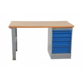   Fiókos műhelyasztal ipari kivitel 2000 mm 500 kg állítható magasság olajjal kezelt MDF asztallap