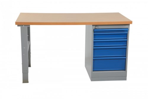 Fiókos műhelyasztal ipari kivitel 2000 mm 500 kg állítható magasság olajjal kezelt MDF asztallap