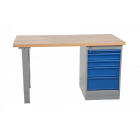   Fiókos műhelyasztal ipari kivitel 2000 mm 500 kg állítható magasság valódi tölgyfa asztallap