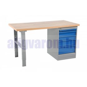   Fiókos műhelyasztal ipari kivitel 2000 mm 500 kg állítható magasság valódi tölgyfa asztallap