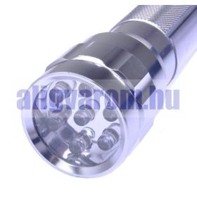   Napelemes zseblámpa, elemlámpa napelem + 7 fehér LED, ezüst színű alumínium lámpa